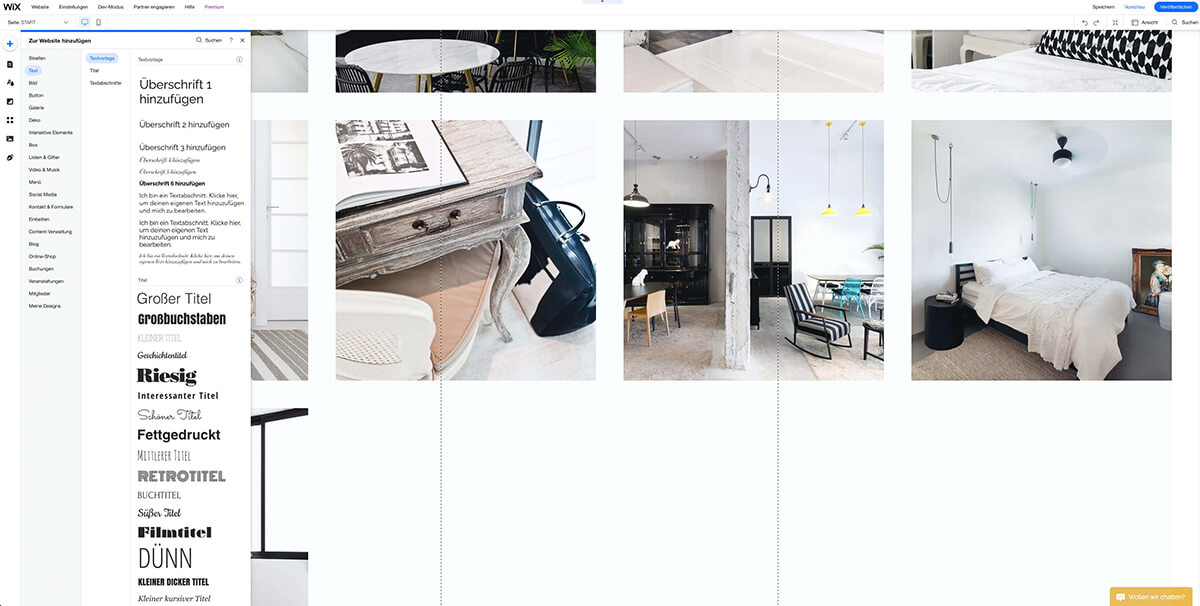 Screenshot des Wix-Design-Editors.