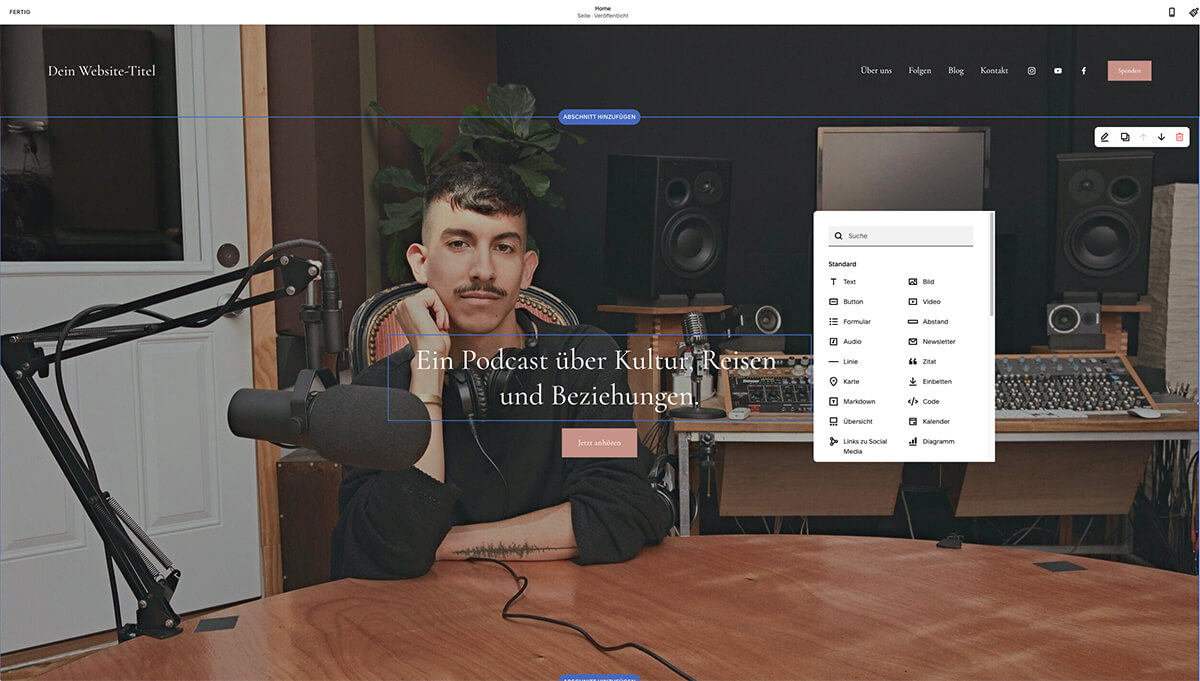 Screenshot des Squarespace-Editors.