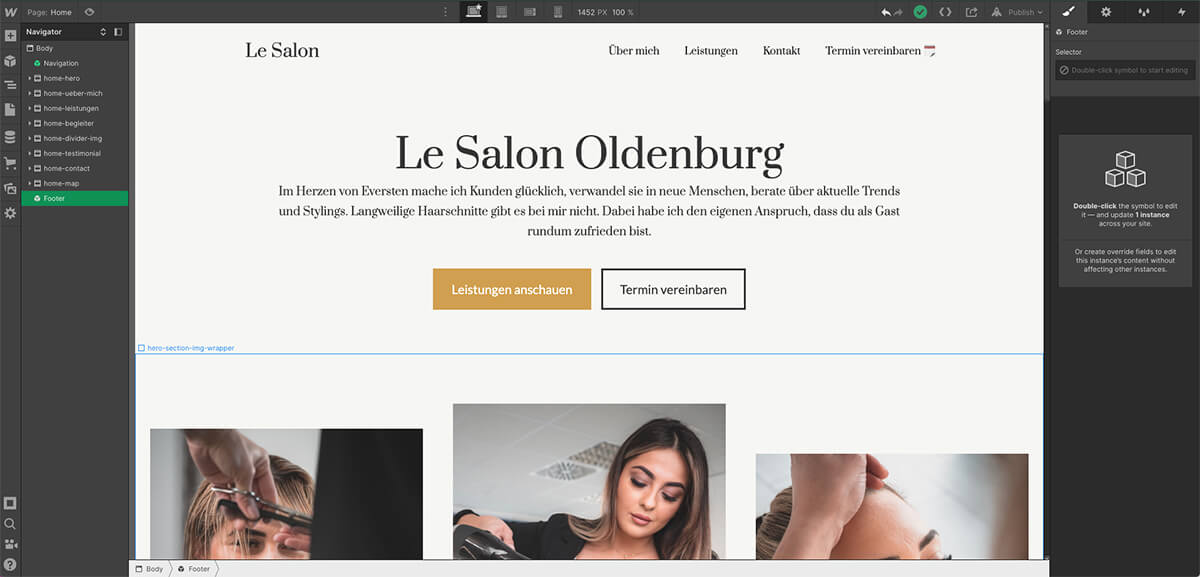 Screenshot des Webflow-Designers.