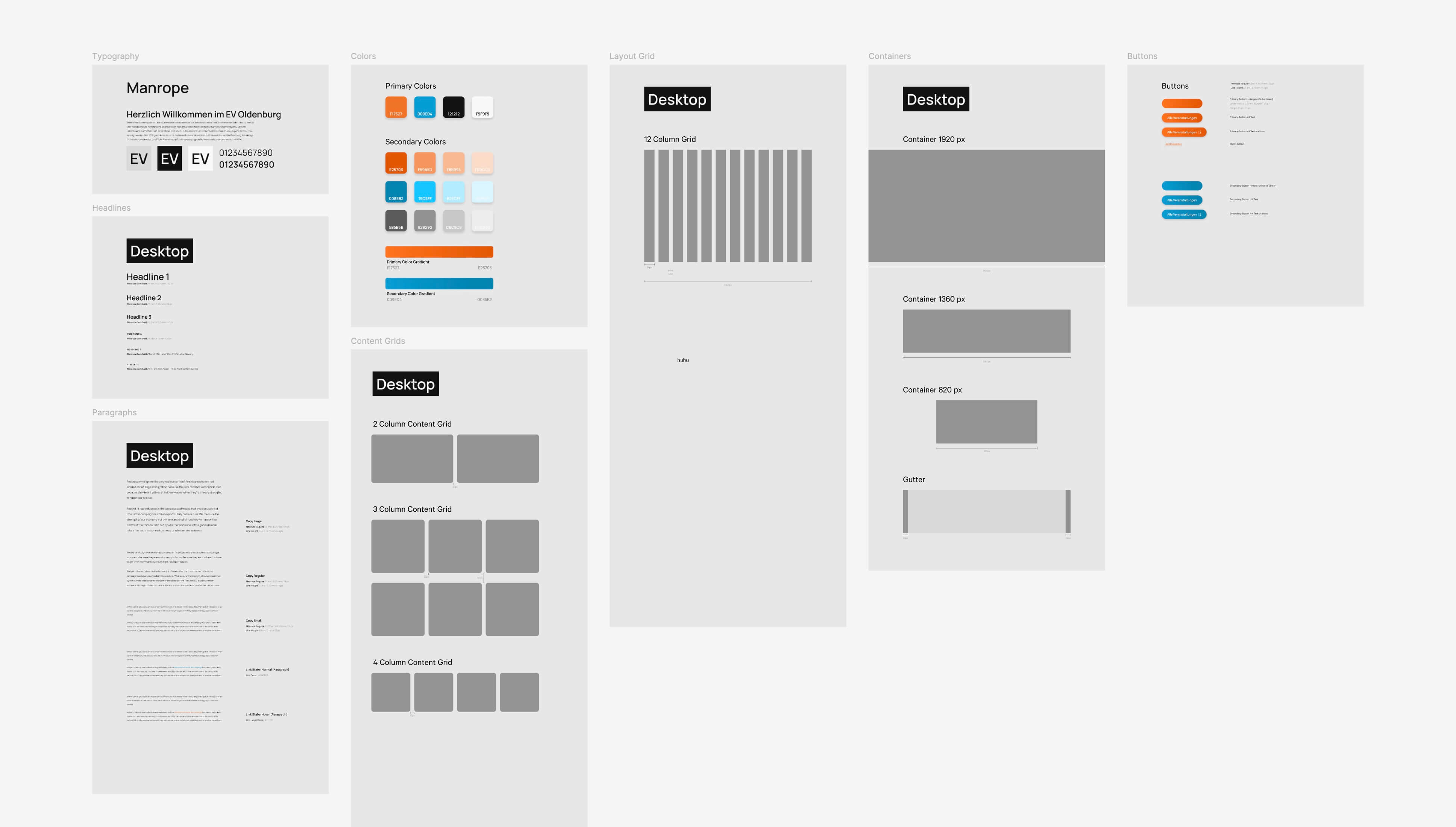 Eine Übersicht des Design Systems der EV-Website